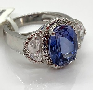 lot 49 image: Lab-Created Ceylon Sapphire Ring with Side White Sapphire Stones, Size 7, Original Tags
