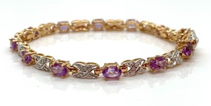 lot 53 image: Gold Over Sterling Silver Amethyst Bracelet, 7-14 Long, Original Tag