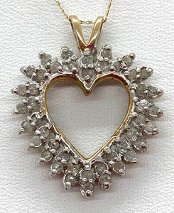 lot 57 image: 10K White Gold Heart Pendant w (assumed) Diamonds on 18 10K Chain