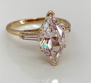 lot 61 image: 14K Yellow Gold Ring w CZ Marquis-Cut Solitaire and Two Side Baguettes, Size 6
