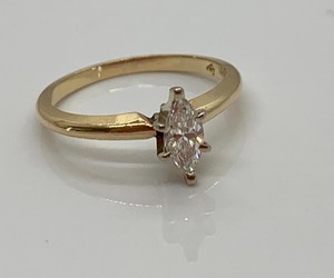 lot 60 image: 14K Yellow Gold Ring w Thin Marquis-Cut Diamond Solitaire, Size 5-34