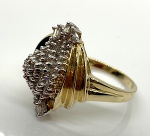 lot 103 image: 10K Yellow Gold Ring w Tiered Mound of Many Tiny (Assumed) Diamonds,  Size 7-12
