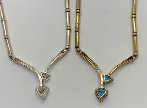 lot 137 image: Set of 2 Sterling Silver 16 Sectional Necklaces w Topaz and Simulated Diamonds, Original Tags