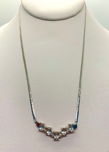 lot 145 image: 10K White Gold Chevron Necklace w 5 Oval Pale Aqua Stones, On Flat Serpentine Chain