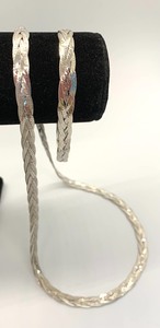 lot 148 image: Set 18 Braided Sterling Silver Flat Serpentine Necklace and Matching 7-14 Bracelet