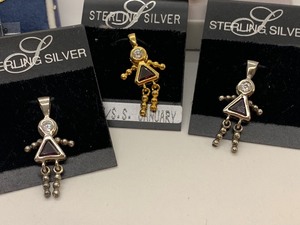lot 170 image: Charming Lot - Featuring 5 Charms, An 18 Chain and an (Assumed) Sapphire Heart Pendant Necklace.