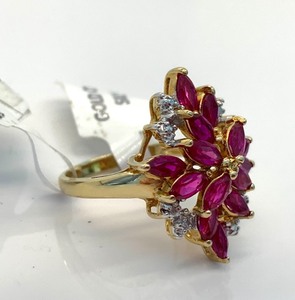 lot 178 image: 18K Over Sterling Silver Ring w Cr Rubies and Diamond Accents, Size 7-14, Original Tag