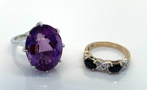 lot 193 image: 2 Sterling Silver Rings w Gems, Size 6-34