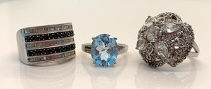 lot 195 image: 3 Sterling Silver Rings w Gems, Size 7-14
