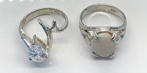 lot 196 image: 2 Sterling Silver Rings w Gems, Size 7-34