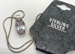 lot 200 image: Sparkly Lot - 5 Sterling Necklaces w Gems on Original Cards, 1 Pr. Sterling Pierced Earrings