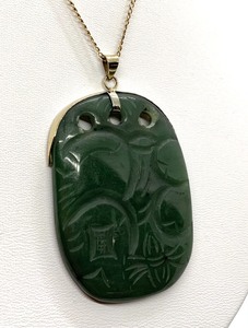 lot 211 image: Carved Jade Pendant on 24 GF Chain, Original Tag