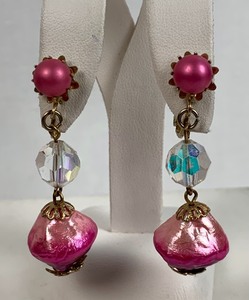 lot 247 image: Vintage Vendome Lot - Multi-Strand Long Necklace and Outstanding Pink Pearl Screw-Back Dangly Earrings