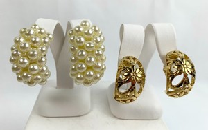 lot 266 image: Vintage Clip-On Earrings in Jewels and Pearls, 9 Pair