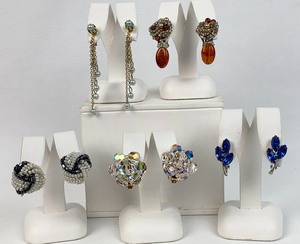 lot 272 image: Vintage Clip-On Earrings  - Aurora Borealis, Blue Pearl Dangles and More, 5 Pair