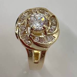 lot 77 image: Gold Tone Ring w Brilliant Sim. Diamond and Many Baguettes, Size 7-34
