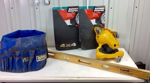 lot 213 image: Mud Flaps-Knee Blades-Bucket Organizer-Wood Level