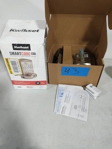 lot 43 image: KWICKSET 917 SmartCode Satin Nickel Electronic Single-Cylinder Tustin Door Lever Featuring SmartKey Security