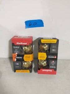 lot 60 image: 2 KWICKSET Polished Brass Double Cylinder Deadbolt featuring SmartKey Security