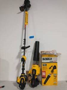 lot 66 image: DEWALT 125 MPH 600 CFM FLEXVOLT 60V MAX Lithium-Ion Cordless Axial Blower AND 15 in. 60V MAX Lithium-Ion Cordless FLEXVOLT Brushless String Grass Trimmer (Tool Only)