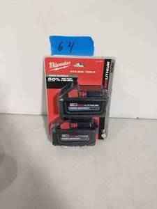 lot 64 image: Milwaukee M18 18-Volt Lithium-Ion High Output 6.0Ah Battery Pack (2-Pack)