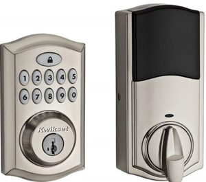 lot 21 image: KWICKSET Powerbolt2 Satin Nickel Single Cylinder Electronic Deadbolt Featuring SmartKey Security