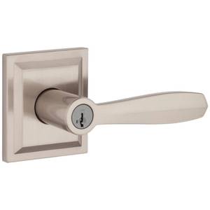lot 48 image: BALDWIN Torrey Satin Nickel Low Profile Rose Keyed Entry Door Lever Featuring SmartKey Security