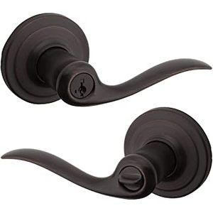 lot 55 image: KWICKSET Balboa Bronze Venetian Entry Door Lever Featuring SmartKey Security with Microban Antimicrobial Technology
