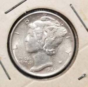 lot 20 image: 1945-S MERCURY DIME AU50