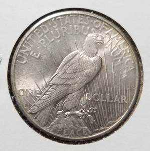 lot 38 image: 1924-S PEACE SILVER DOLLAR AU58