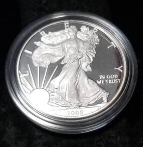lot 10-A image: 2008-W PROOF AMERICAN SILVER EAGLE IN ORIGINAL PACKAGING