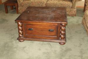 lot 27 image: Eddie Bauer Wood Coffee Table with Drawer Storage 40Lx40Wx20H