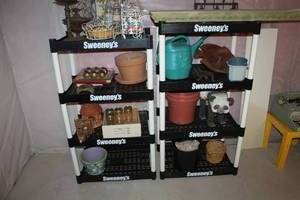 lot 43 image: Lot of (2) Sweeneys Plastic Shelving Unit 4-shelf