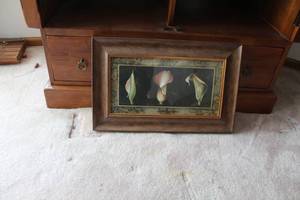 lot 130 image: DE Villeneuve Awakening Calla Tulips by F. de Villeneuve Signed Framed Artwork 22Wx14H