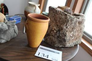 lot 134 image: Lot of (2) Table Dcor - Rock with Cactus, Vase