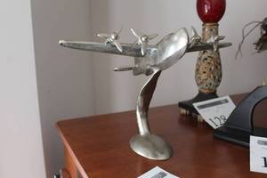 lot 127 image: Metal 4-Prop Amphibious Airplane Table Dcor with Stand 10H