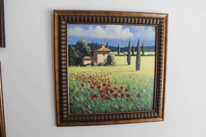 lot 141 image: Red Flowers In Field by David Short Signed Framed Artwork 25Wx25H