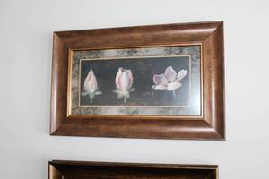 lot 142 image: Flower Blossoming by F. de Villeneuve Signed Framed Artwork 22-12Wx14H