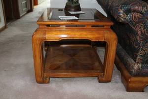 lot 6 image: Wood Lamp Table with Glass Top 25Lx29Wx21H
