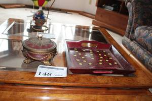 lot 148 image: Lot of (2) Decorative Table Dcor - Dish with Lid, Serving Tray