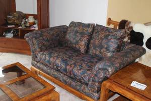 lot 5 image: Wood Frame Couch and Love Seat