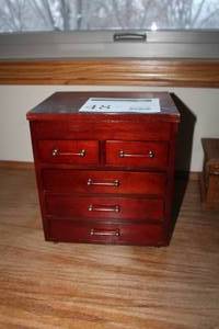 lot 48 image: Wood Jewelry Box 5-drawer  10-14Wx8Dx11H