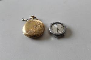 lot 113 image: Lot of (2) Mens Watches - Andre Rivalle 17 Jewels Pocket Watch,  Elgin Wrist Watch Face (no band)