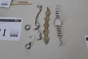 lot 111 image: Lot of (Approximately 5) Womens Sterling Jewelry - Pendant, Ring, Bracelets, Wrist Watch