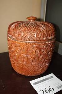 lot 266 image: Carved Wood Container with Lid 10Dx12H