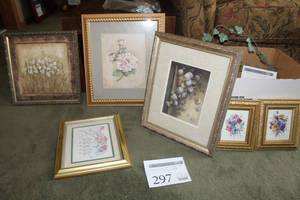 lot 297 image: Lot of (6) Floral Theme Wall Art