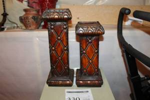 lot 330 image: Lot of (2) Metal Pedestal Candleholders