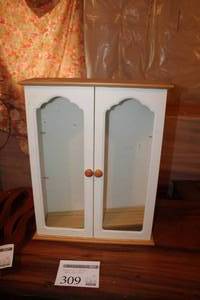 lot 309 image: Keepsake Cabinet 2-Wood Door with Glass Inset 18-12Wx 6-12Dx23-12H
