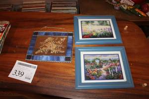 lot 339 image: Lot of (3) Wall Art - Stained Glass (x1), Landscape Framed Pictures (x2)