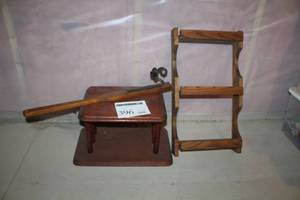 lot 396 image: Lot of (3) Wood Home Dcor - Shelf, Stand, Candleholder
